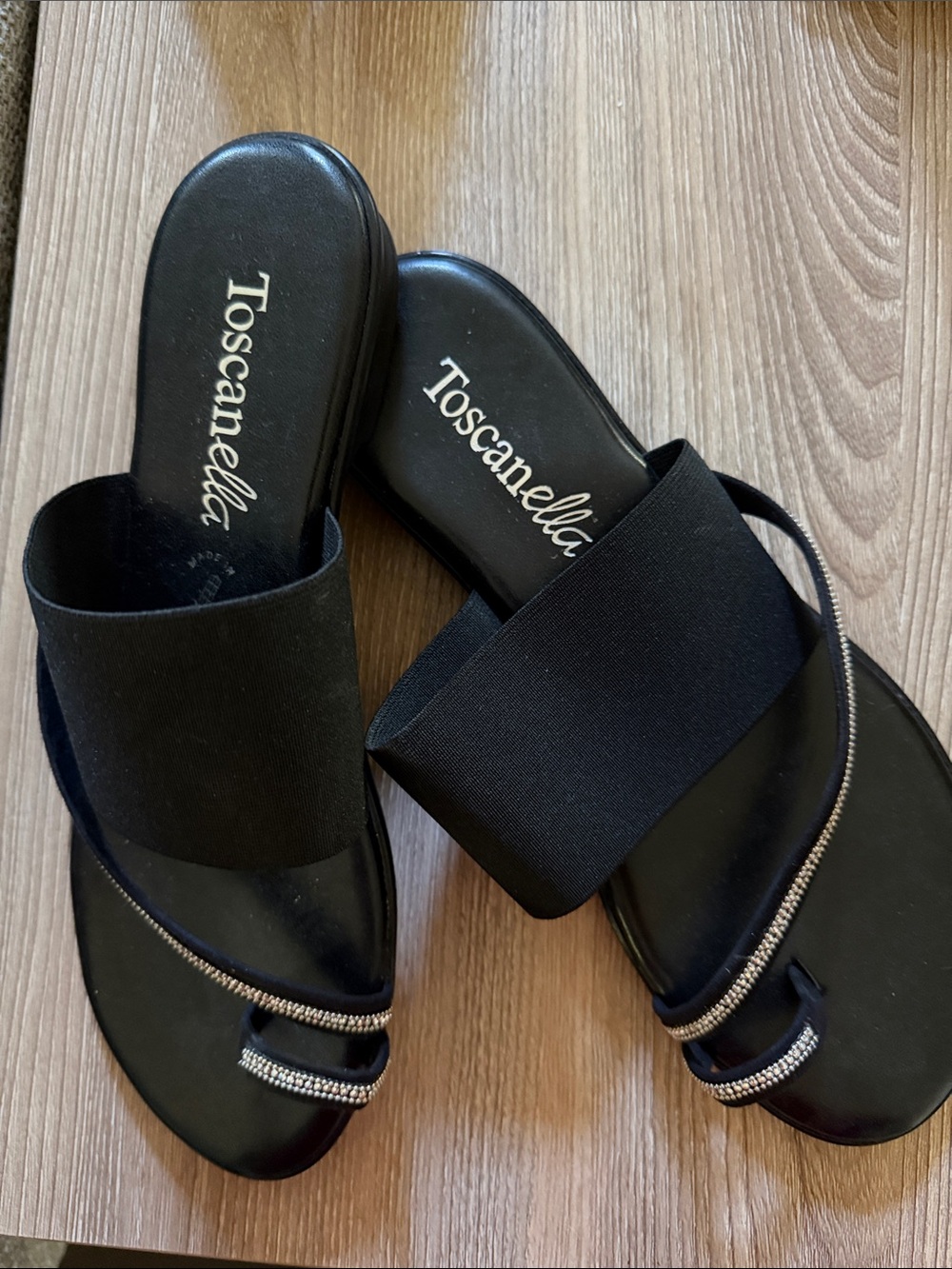 Toscanella Black Elastic Band Slide Mules, made in Italy new